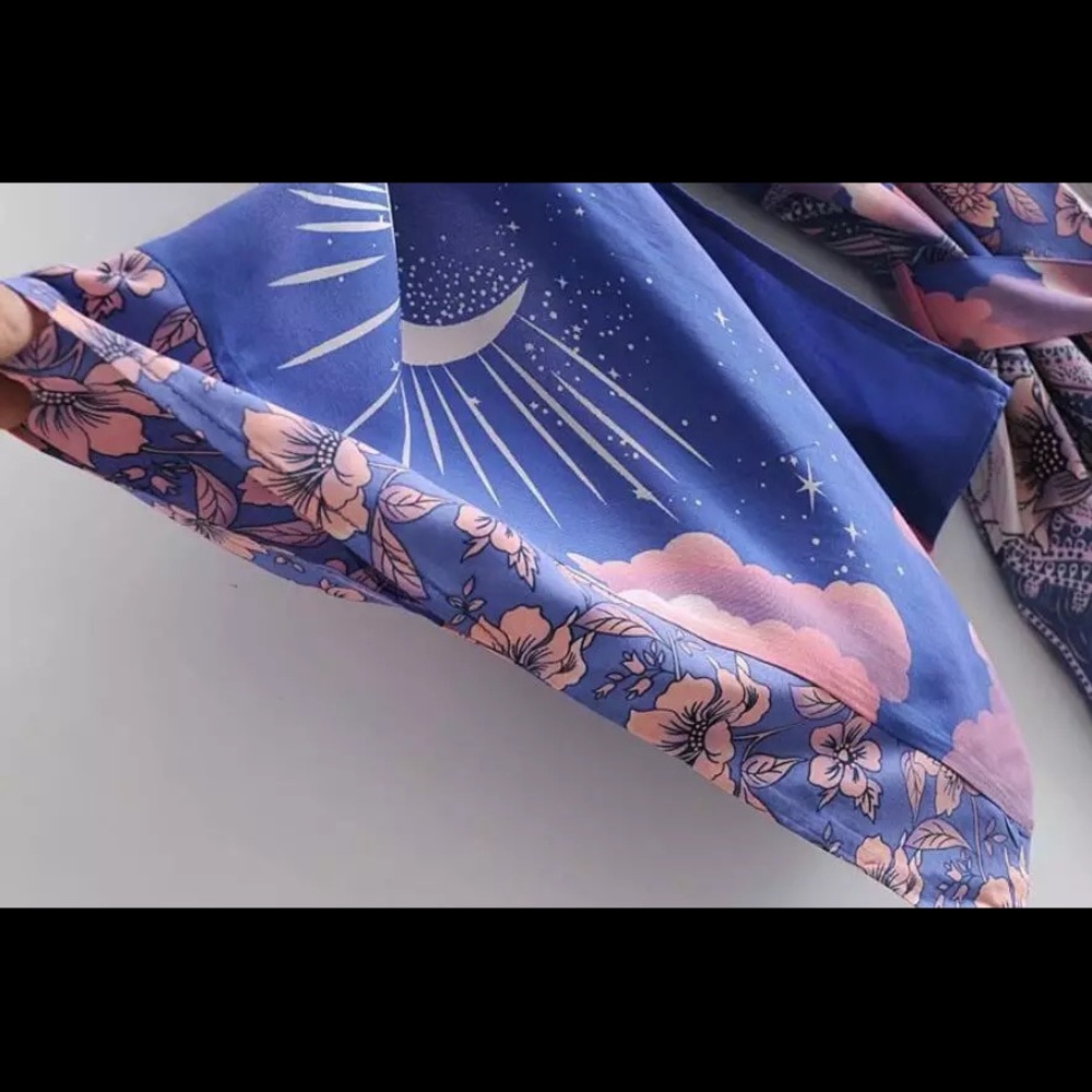 5โญ๏ธ FAV BESTSELLER NEW Celestial Luna Moon Short Boho Hippie Kimono Robe Coverup - Picture 11 of 13